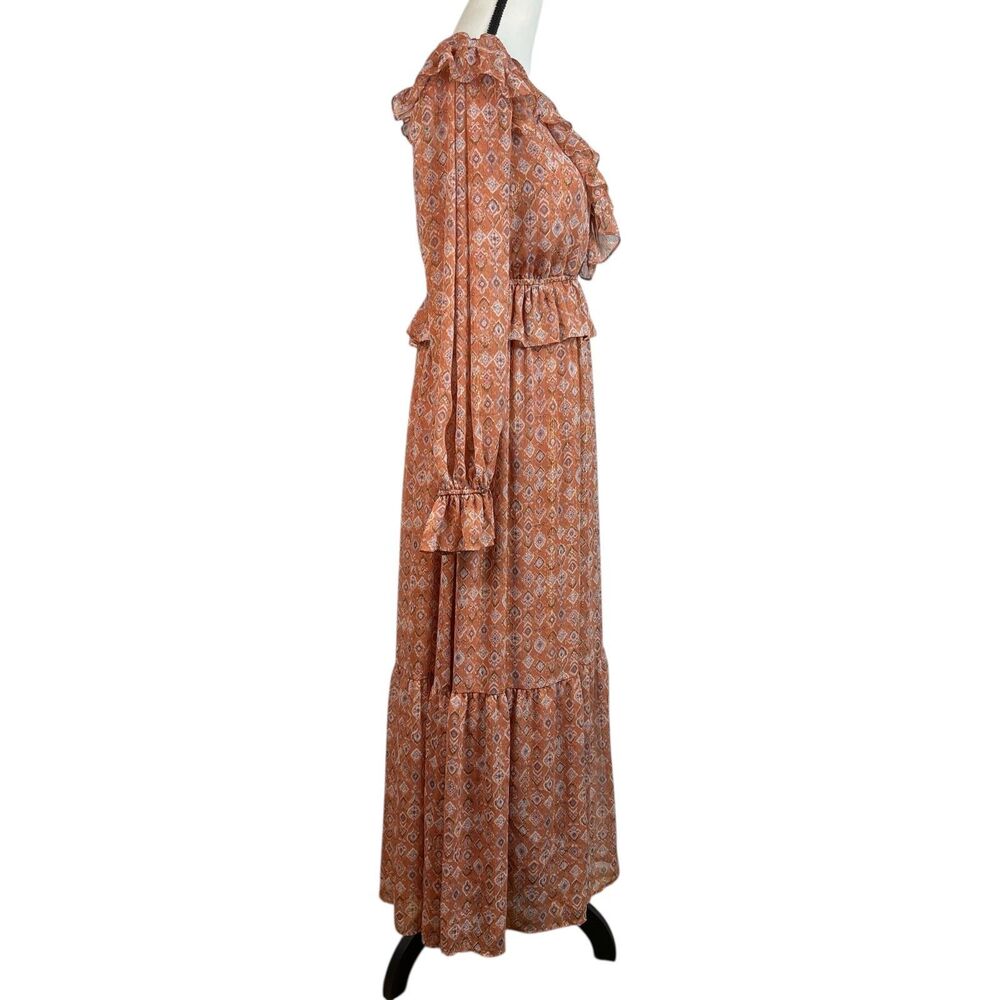 Moon River Anthropologie Maxi Dress Small Long Sleeve Ruffle V‑Neck Tiered Boho - Picture 4 of 12